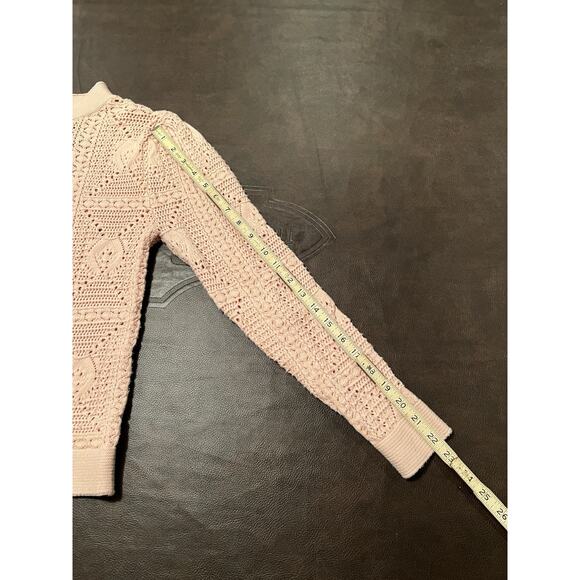 White House Black Market Pink Crochet Knit Sweater Size Small Long Sleeve - Picture 5 of 5